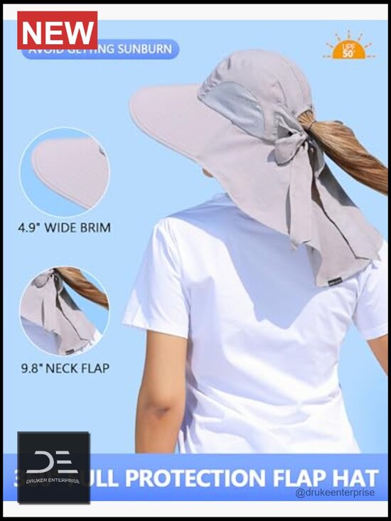 Nylon Wide Brim Sun Hat with Ponytail Hole and Neck Flap for Outdoor Sports
